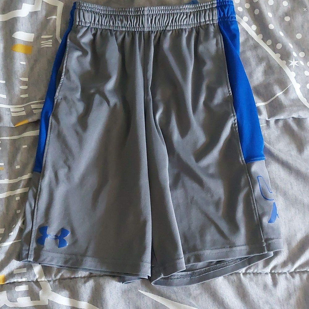 Under Armour Boys' Grey & Blue Athletic Shorts Youth Small - Picture 3 of 5